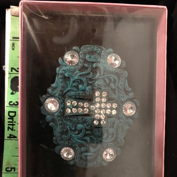 NOCONA Belt Co. Buckle in box Turquoise & Rhinestone NWT - Picture 11 of 13